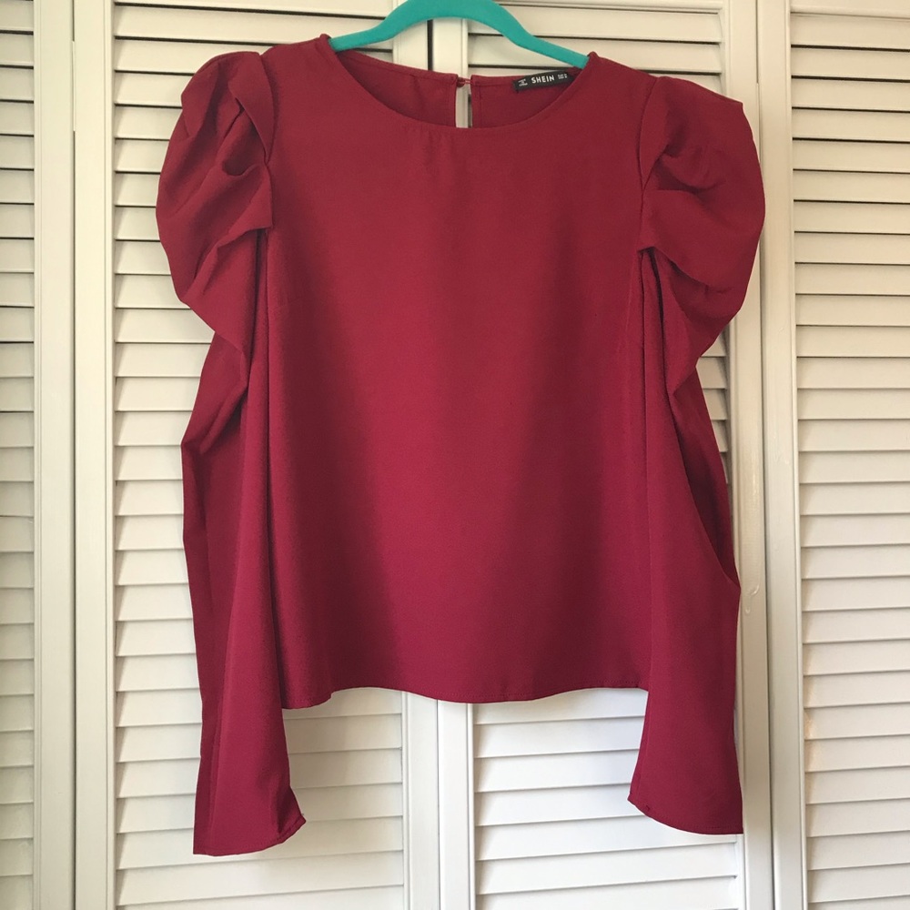 SHEIN Burgundy Puff Sleeve Blouse